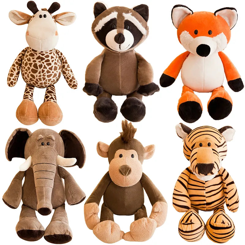 Brinquedos de pelúcia, leão, tigre, elefante, macaco,girafa,guaxinim,raposa