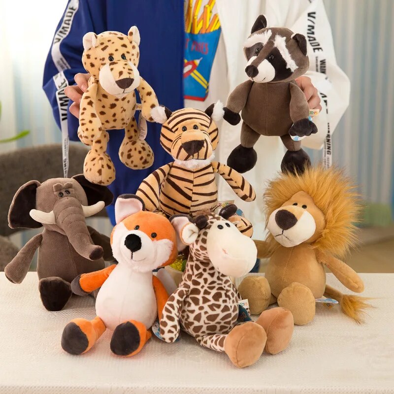 Brinquedos de pelúcia, leão, tigre, elefante, macaco,girafa,guaxinim,raposa