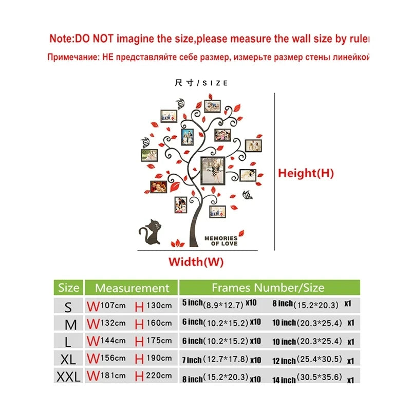 3D acrílico adesivos de parede moldura de família,sala de estar decoração árvore,arte acessórios para casa